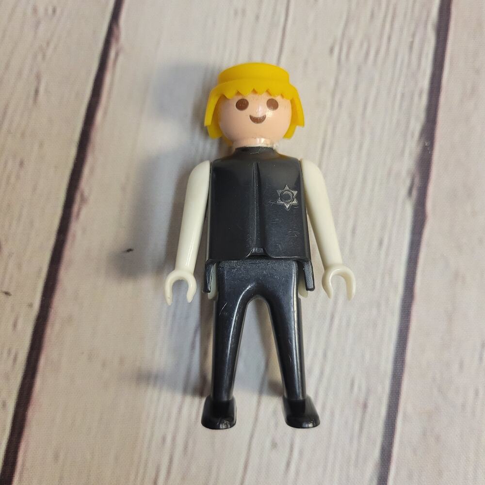 Playmobil Geobra Action Figure 1974 Blonde Sheriff Black and white colors badge